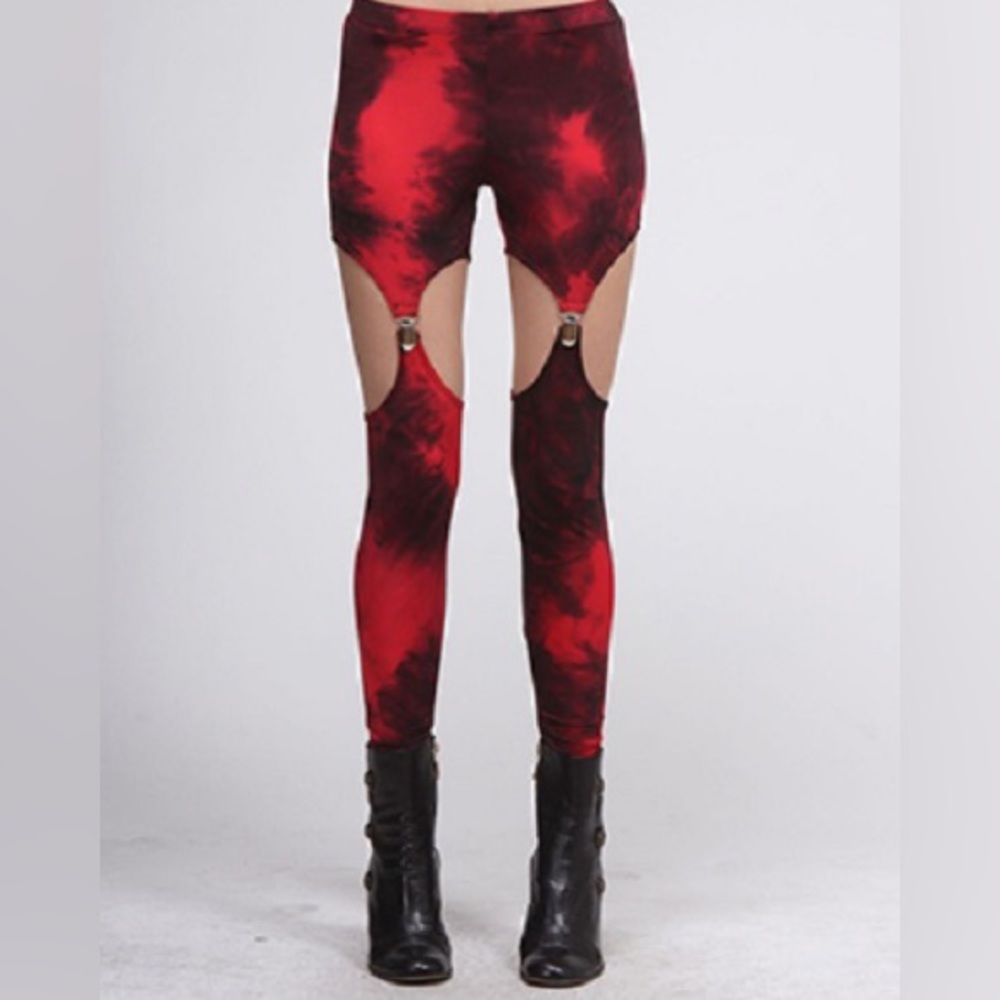 red black suspender leggings festivals sexy gothic